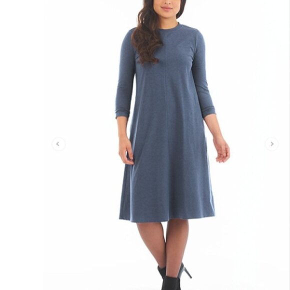 J. JILL Dress Women's Size Small Blue Midi Sweater 3/4 Sleeve Knit Dress Stretch - Picture 2 of 10